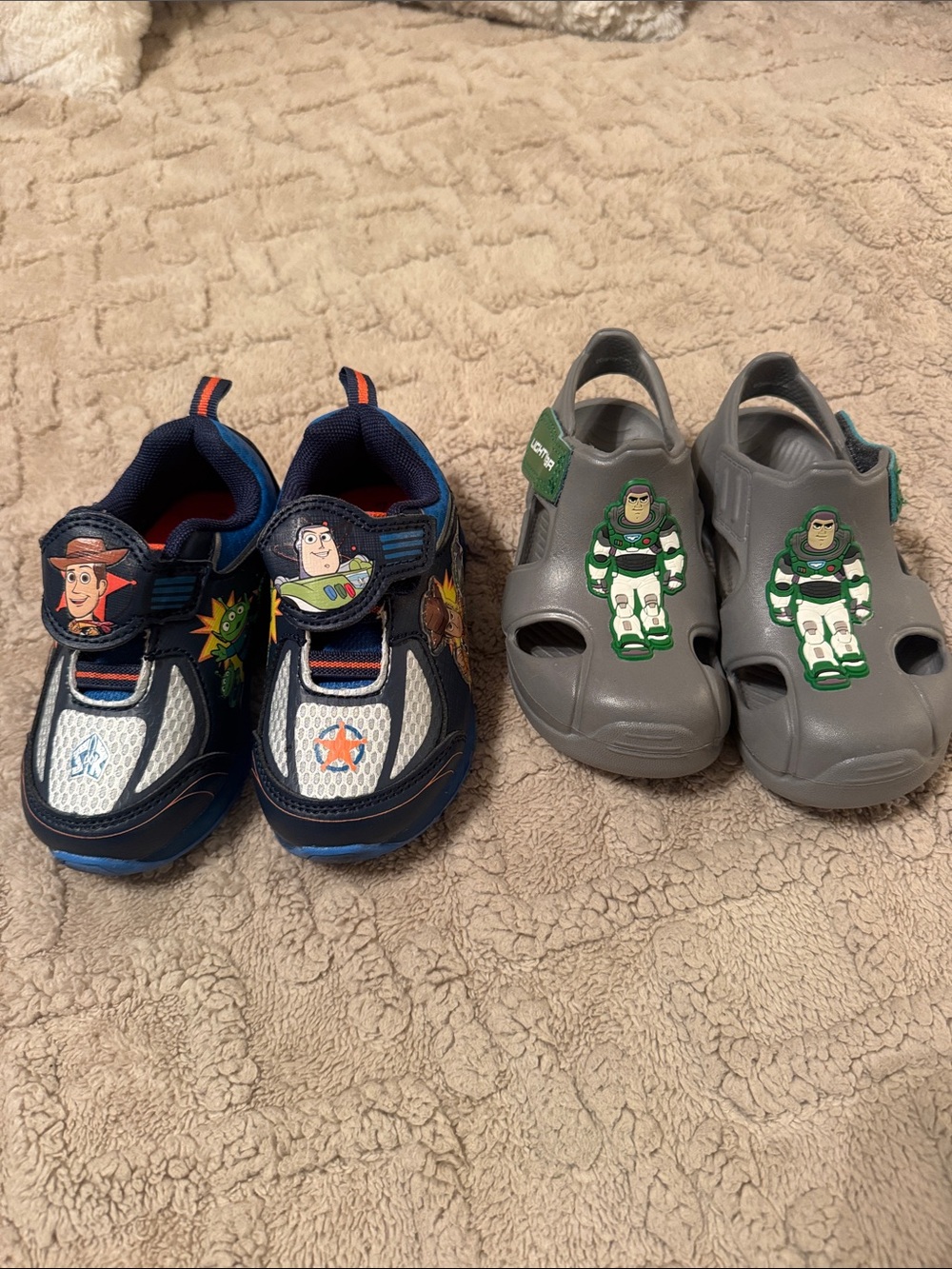 Light up Toy Story Kids Shoes - Navy Mesh Sneakers & Gray Buzz Lightyear Sandals